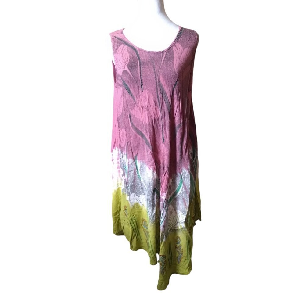 Zury Dress Sleeveless Multicolor Flowy Asymmetric Hem One Size Boho Hippie READ